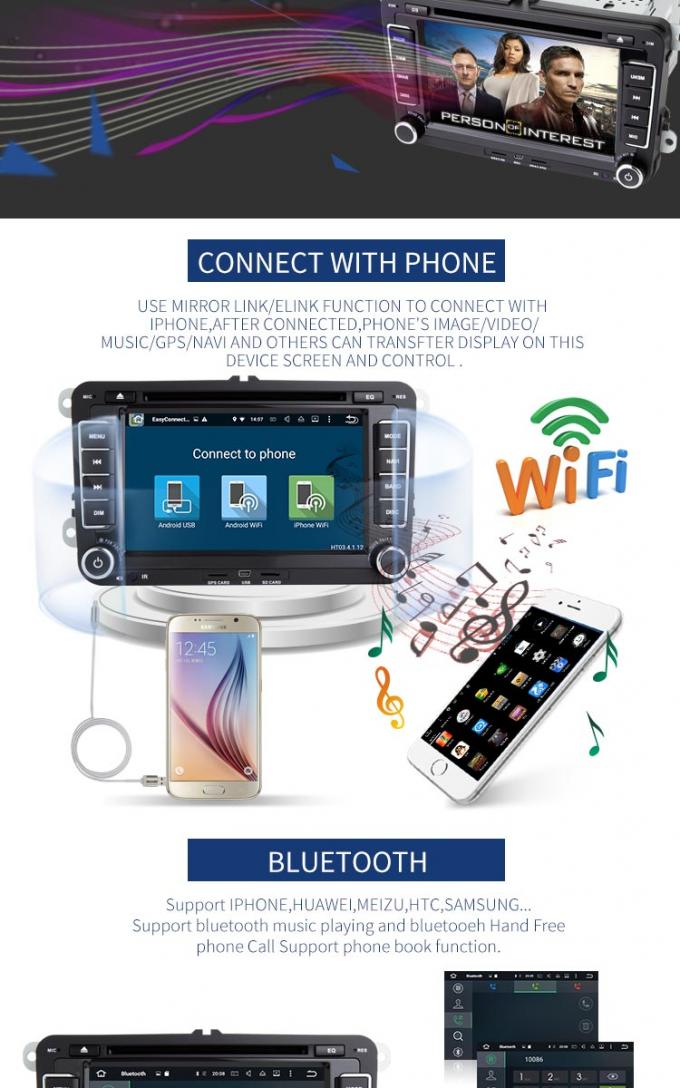 Android 8,0 Bluetooth - navegación permitida de los Gps del reproductor de DVD del coche para el golf 5 de VW B6