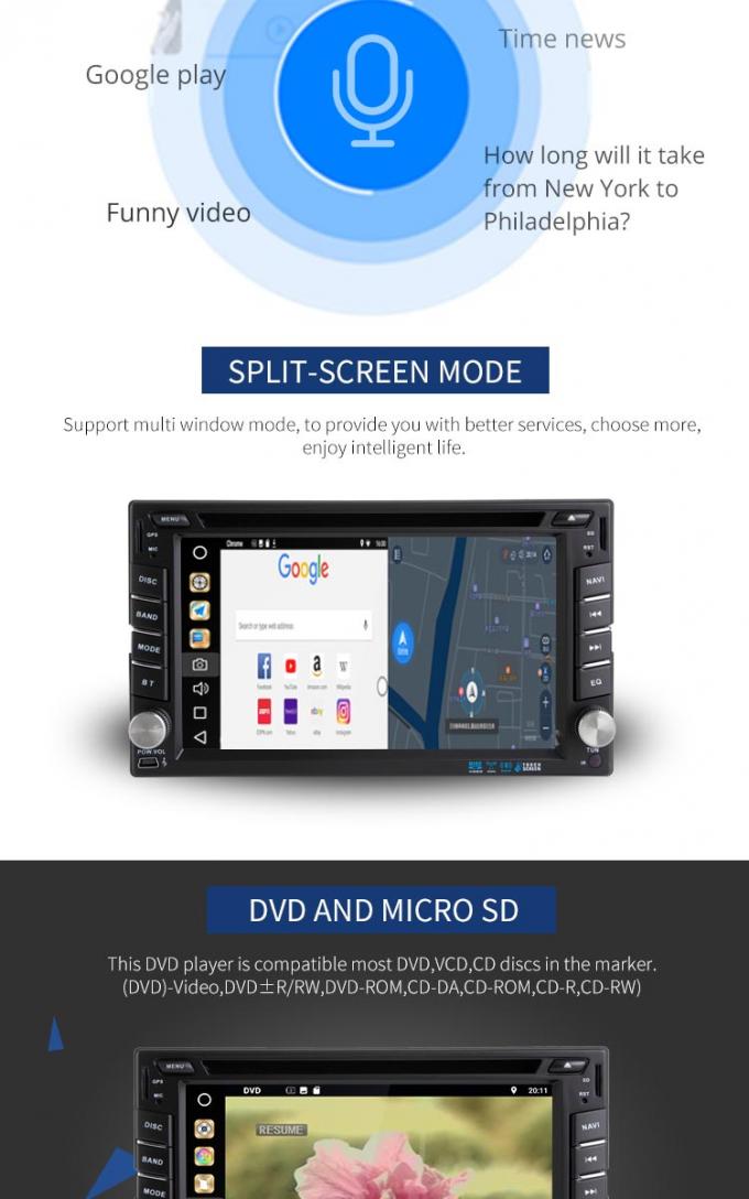 Reproductor de DVD del coche del universal de Android 8,1 con la función del USB SD SWC FM TV