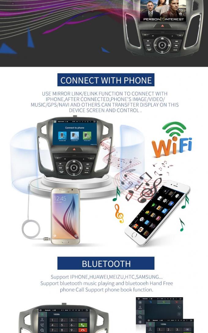 BT radia el sistema de navegación GPS del accesorio del reproductor de DVD del coche de 3G Wifi Ford