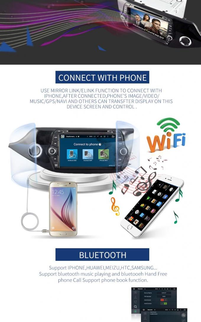 Estéreo del coche de 7 pulgadas que trabaja con Android, reproductor de DVD de KIA CEED Bluetooth para el coche