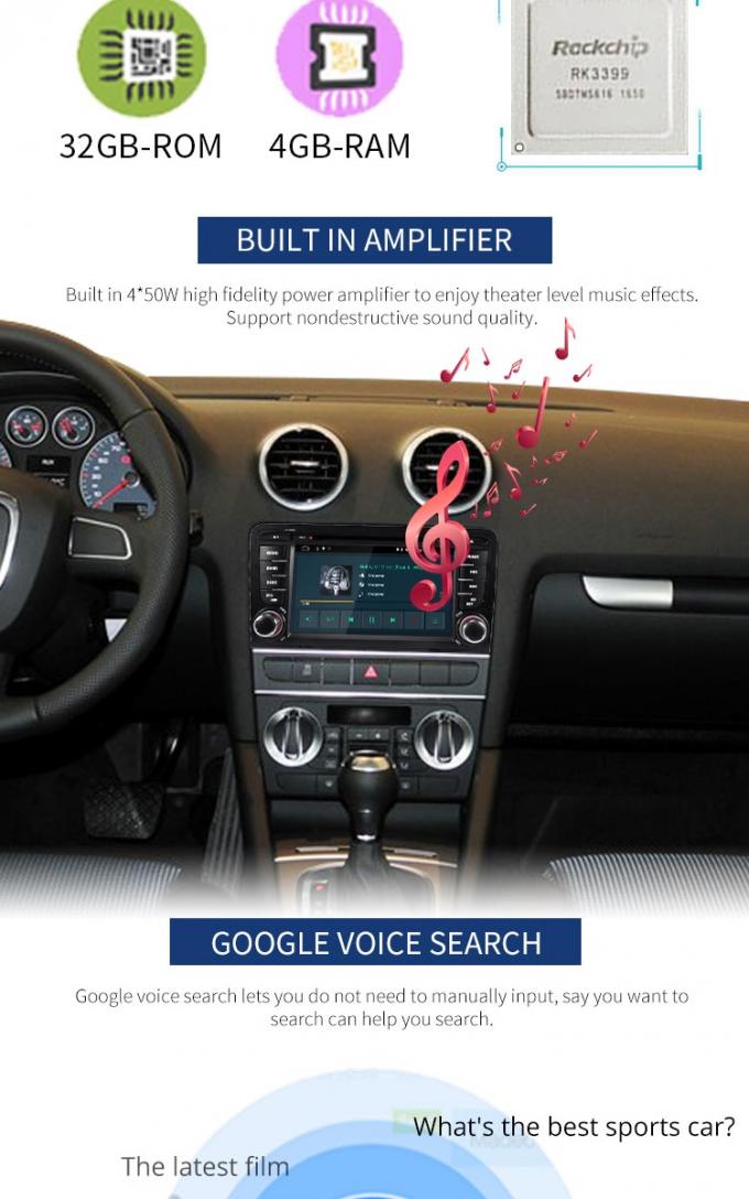 reproductor de DVD GPS incorporado del coche de 4+32G Audi Android con vínculo del espejo de BT GPS DVR