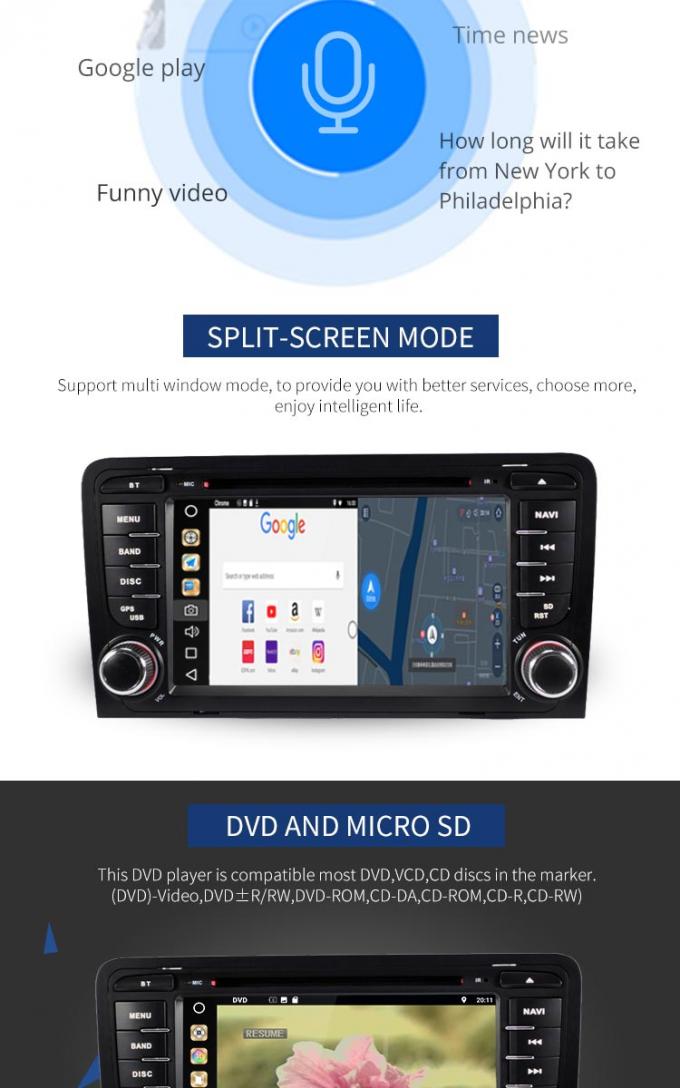 Pantalla multi-touch del reproductor de DVD HD del coche de Audi de la opción de la cámara de vista posterior