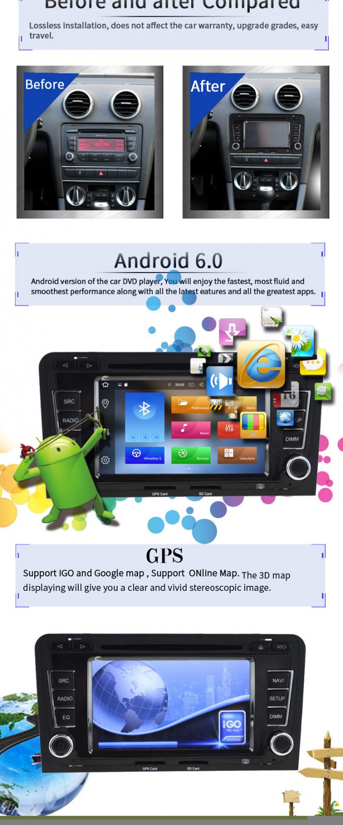 Reproductor de DVD del coche de los Gps Android Audi de la pantalla táctil con Bluetooth Playstore