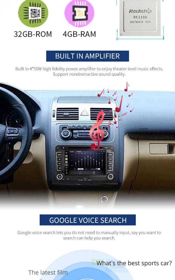 7 coche de Android 8,1 del reproductor de DVD de Volkswagen de la pantalla táctil de la pulgada con Wifi BT GPS AUX.